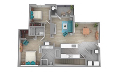 Floor plan for 2 beds, 2 baths, 1242 sqft